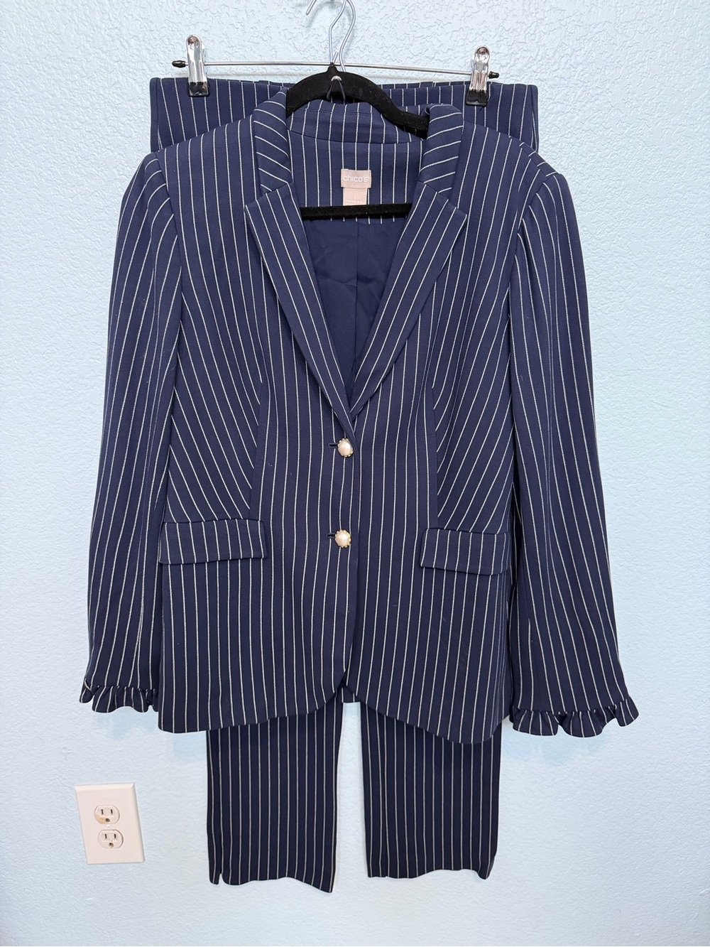 Chico's Navy Pinstripe Blazer & Trouser Set